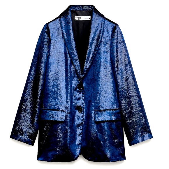 Zara Navy Blue Velvet Blazer ZW Collection-NWT - Picture 1 of 17